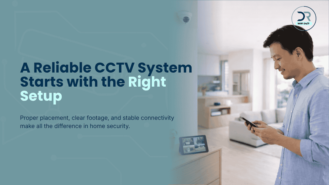 Person using a smartphone with stable WiFi and a reliable CCTV system setup.